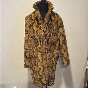 Forever 21 Brown Pea Coat with Snake Print and Wide Collar